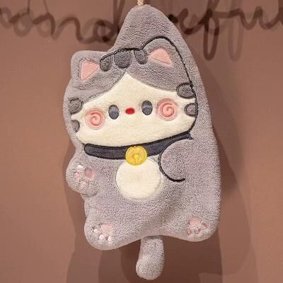 Multisell Products Hub Coral Velvet Cute Cat Hand Towel, Quick Drying Kitchen Cleaning Rag, Absorbent Cartoon Animal Bathroom Towel 1
