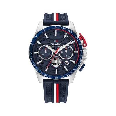 Chronograph TOMMY HILFIGER "BANK", blau, Armbanduhren, Herren, Chronograph, Quarzuhr, Armbanduhr, Herrenuhr, Silikonarmband, analog, Tag