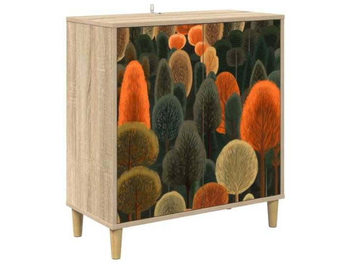 Foknhdi Sideboard ZAANDAM Sonoma Kommode Schrank 69x33x75 cm Eleganter Beistellschrank fuer Esszimmer und Flur, mit 2 Tueren, erhoehten Fuessen und dekorativer Frontgestaltung.