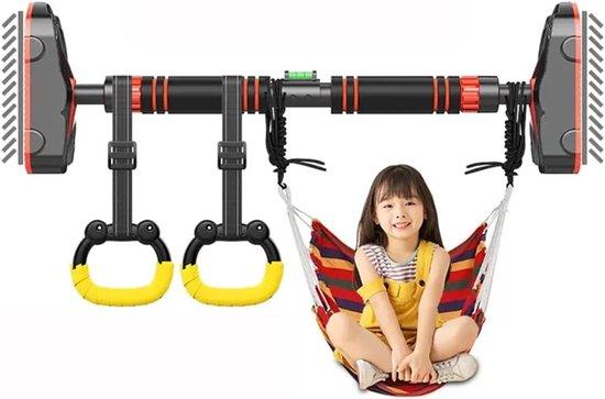 Famanu Klimmzugstange - Verstellbar 70-160 cm - Mit Kinderringen - Schwarz
