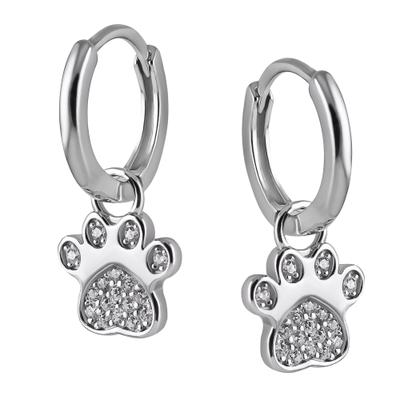 Paar Creolen FIRETTI "Schmuck Geschenk Silber 925 Ohrschmuck Ohrringe Hunde Pfoten", silber (silberfarben, kristallweiß, kristallweiß), Ohrringe, Damen, 11,3mm, Silber 925 (Sterlingsilber), mit Zirkonia (synth.) - Einhänger abnehmbar