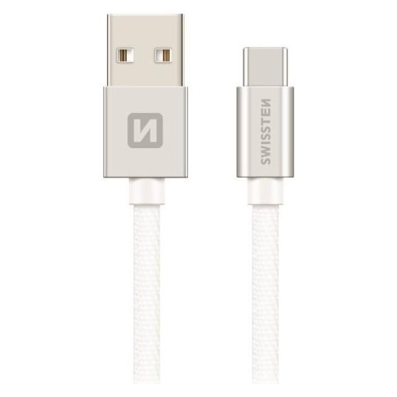 Swissten Textile Universal Quick Charge 3.1 USB-C Data and Charging Cable 2m (2 m, USB 3.2 Gen 1) (SW-QU-TYPC-3.1-2M-SI)
