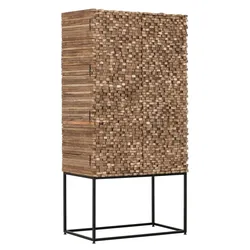 Schrank Sticks aus Teakholz, modernes Design, natur, 90 cm, Metallgestell, montiert geliefert
