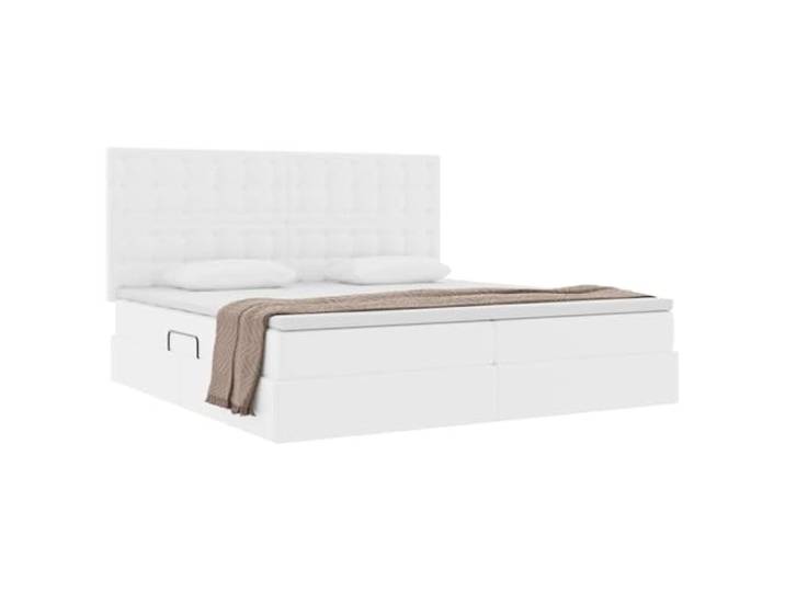 KTHLBRH Boxspringbett Reinweiß 200 x 200 cm Kunstleder Hydraulisches Heben, Stauraum, Metallgestell, Kopfteil inklusive, 2 Stück