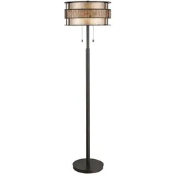 Stehlampe Stehleuchte Metall Glas Kupfer Zugschalter Wohnzimmerlampe 2 Flammig