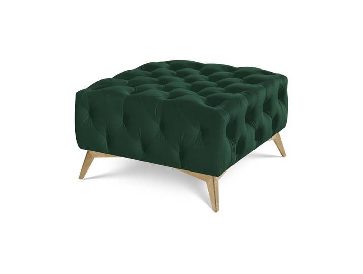 Repose-pieds Chesterfield en velours vert avec pieds dorés