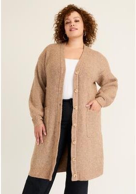 Plus Size Women's Midi-Length Button-Down Cardigan by June & Vie in Redwood Burl (Size 26/28)