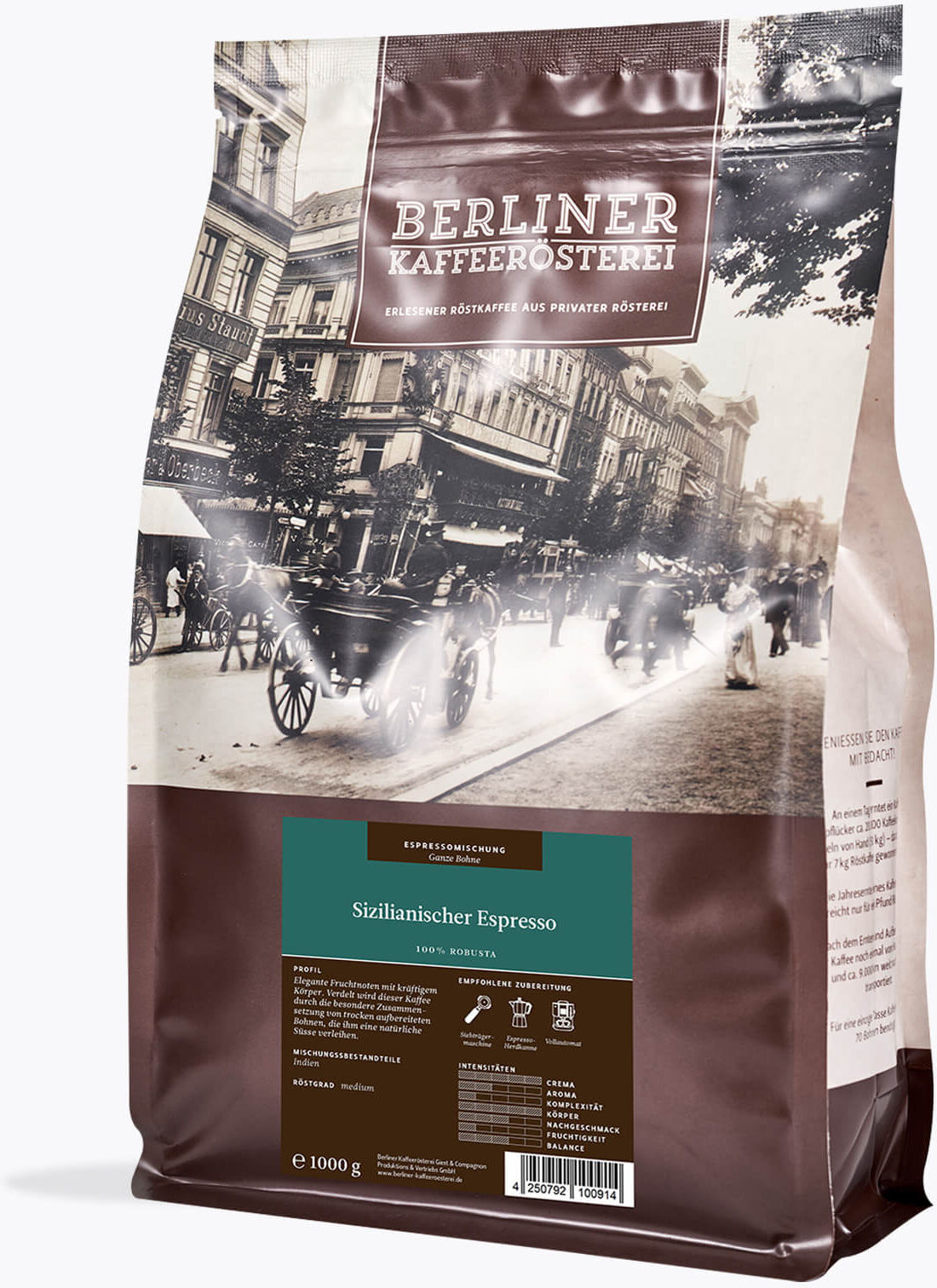 Berliner Kaffeerösterei Siciliaanse Espresso 1 kg   Ganze Bohne   Indien   Preisgekrönter Single Origin Kaffee mit Noten von Haselnuss & Karamell