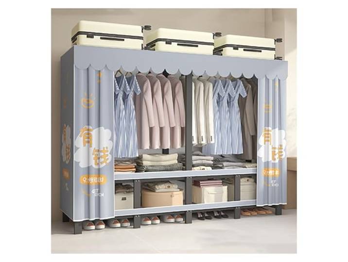 MmcdylyhEU Tragbarer, Faltbarer Kleiderschrank mit Abdeckung, Kleiderständer aus Metall for die Aufbewahrung von Kleidung, freistehender Mantel-Organizer for Schlafzimmer(Blue2,173cm/68.1inch)