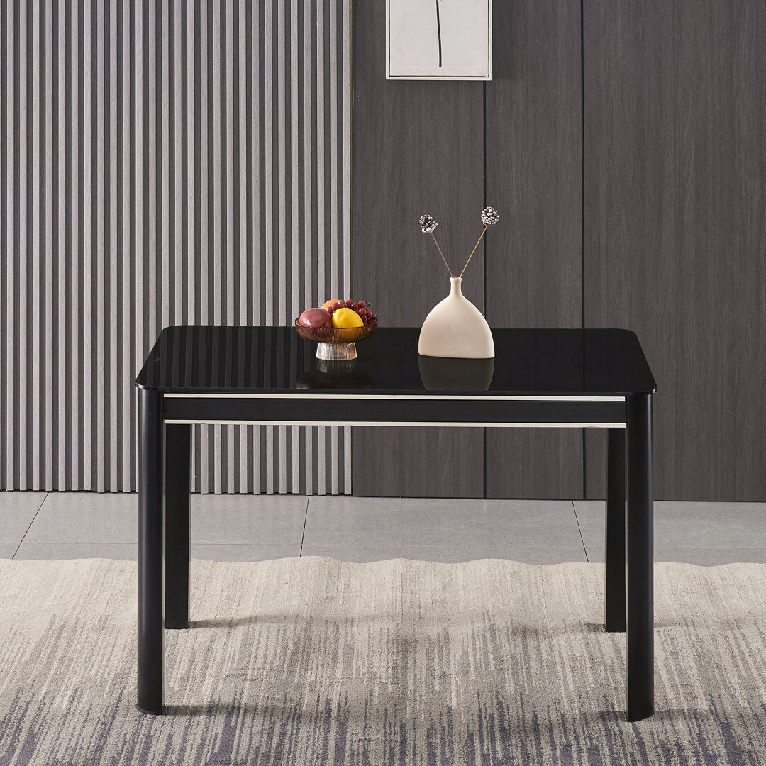 Metro Brid Rectangular Glass Top and Iron Top Dining Table with Iron Base Black