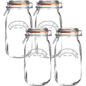 Kilner Einmachglas 0025.492, mit Bügelverschluss, 1,5 Liter, rund, zum Einkochen, luftdicht, 4 Stück