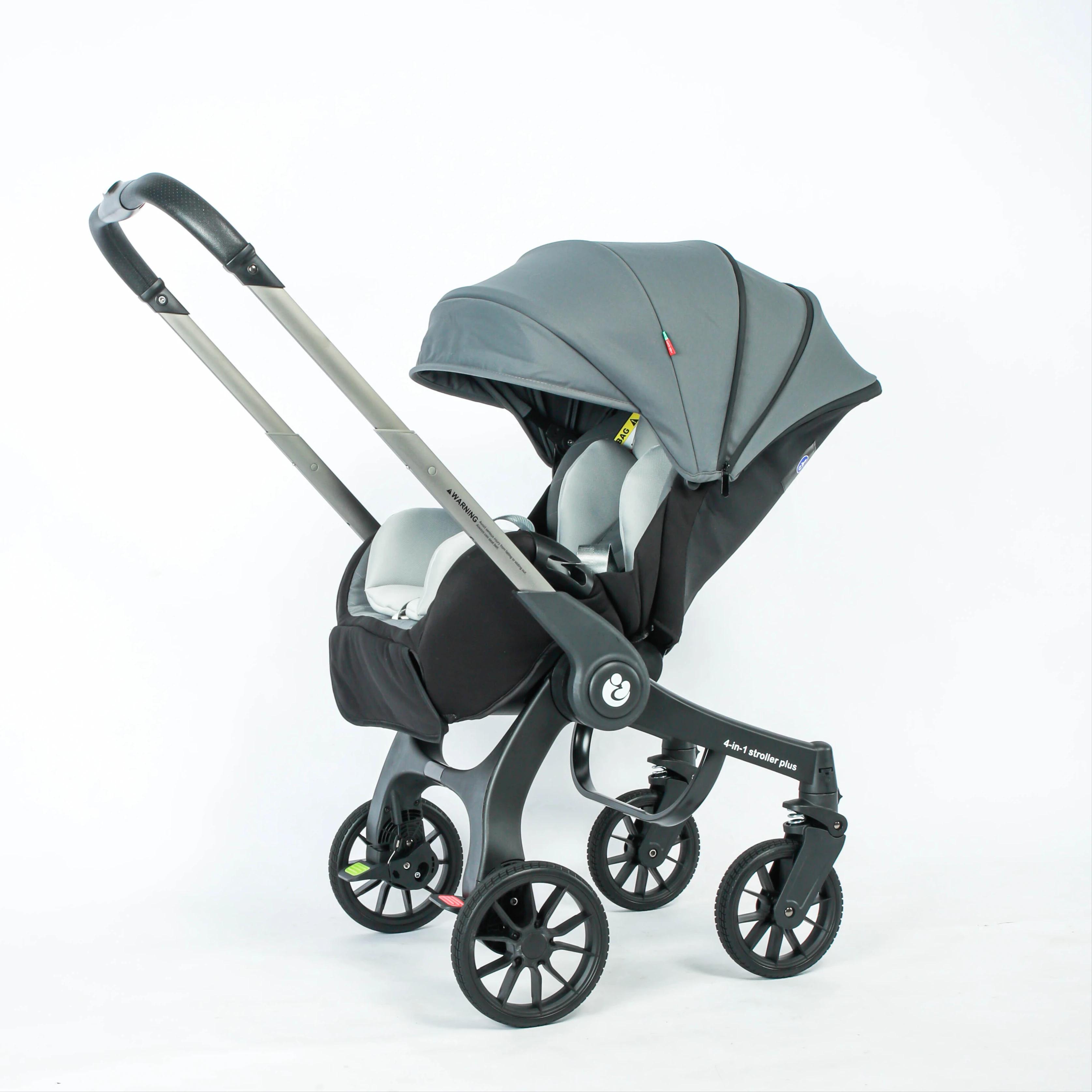 Kinderwagen - 4-in-1-Reisesystem - Multifunktional - Zusammenklappbar - Leicht - Mit Babyschale - Hohe Sitzposition - Grau