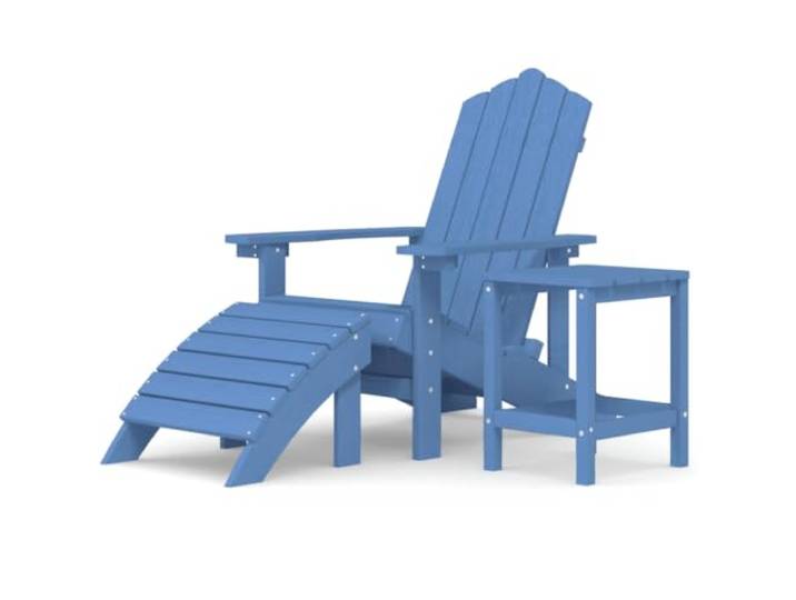 SKTQYQO Adirondack HDPE Stuhl Aquablau mit Fußstütze und Tisch Strapazierfähige atmosphärische Mittel, geringe Wartung, hohe Rückenlehne, breite Armlehnen, Seitentisch inklusive
