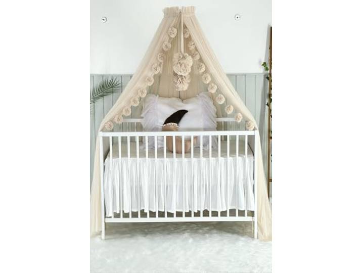 Baby Fancyroom Betthimmel für Babybett, Prinzessin Babywiege, Moskitonetz, Beistellbett Himmel, Babyzimmer Deko, Baldachin Kinderzimmer aus Premium Tüll (Hellbeige)