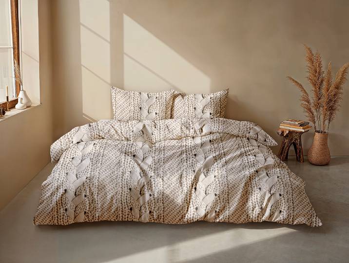 Flanell-Bettwäsche Mira 140 x 250 cm + Kissen 60 x 70 cm Beige