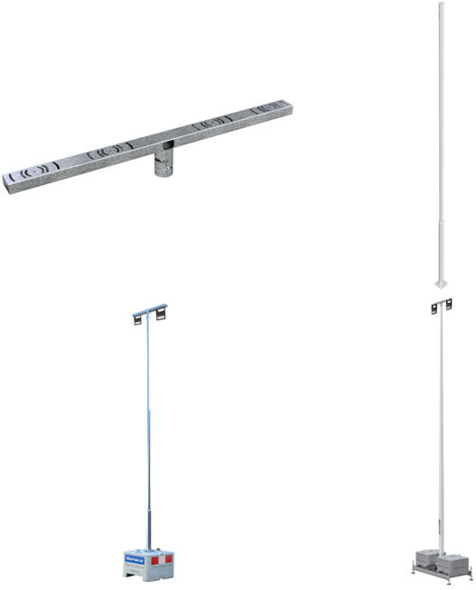 Set Schake Lampenmast Set 1, 4 m Masthöhe, RAL9005, 600 kg Beton- Aufstellvorrichtung, Lichtfarbe 4000 K + Schake Lampenmast + Schake Strahlertraverse + Schake Profi LED-Strahler 230V/50 Hz für den Außenbereich + Schake Beton-Aufstellvorrichtung, 600 kg +