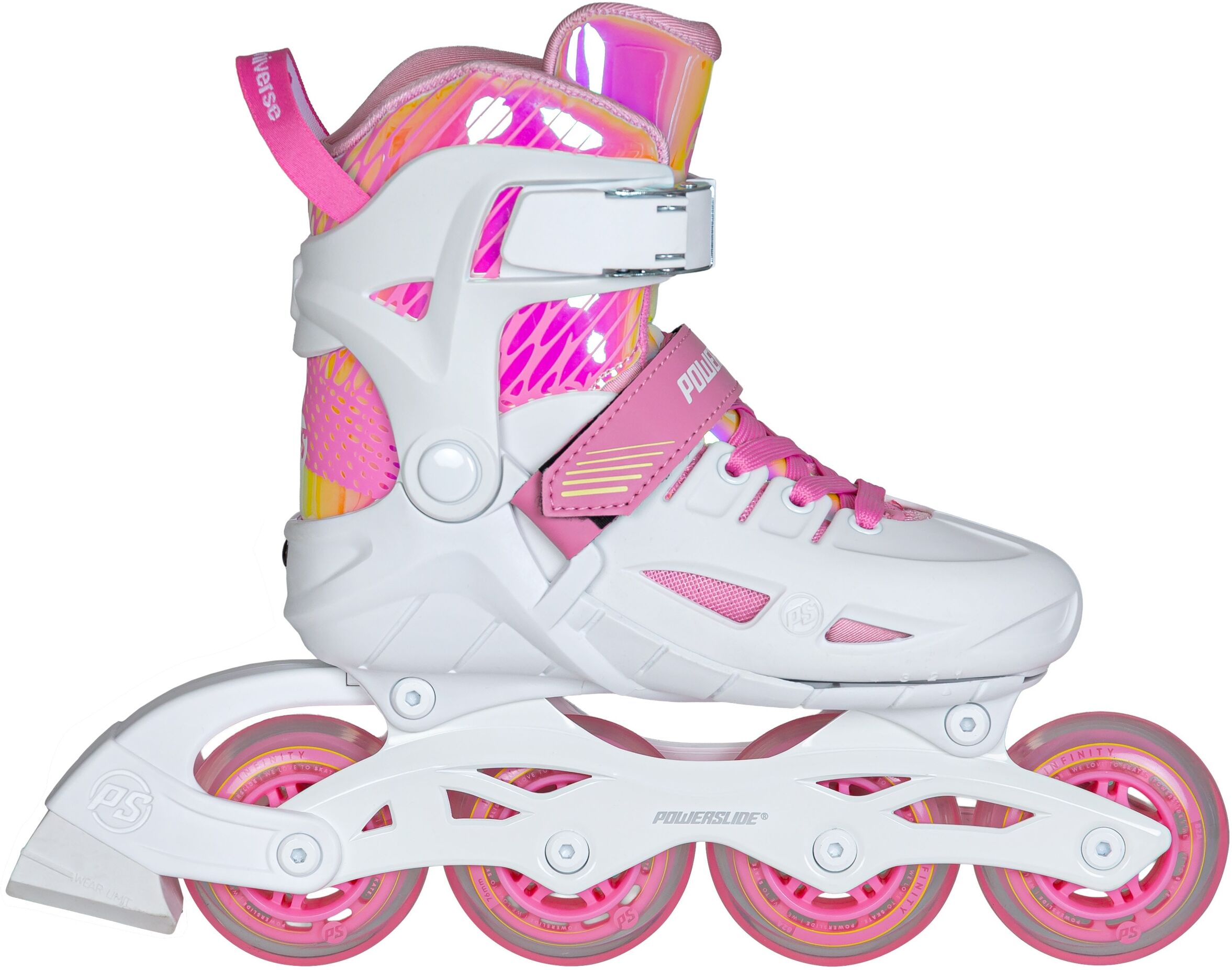Inlineskates POWERSLIDE "Universe Pink 4W Kids adj" Gr. 29, weiß, Inlineskates_Rollschuhe, Kinder, 29/32 (bis 80 kg), Kunststoff, Inlineskates weiß 29/32 (bis 80 kg)