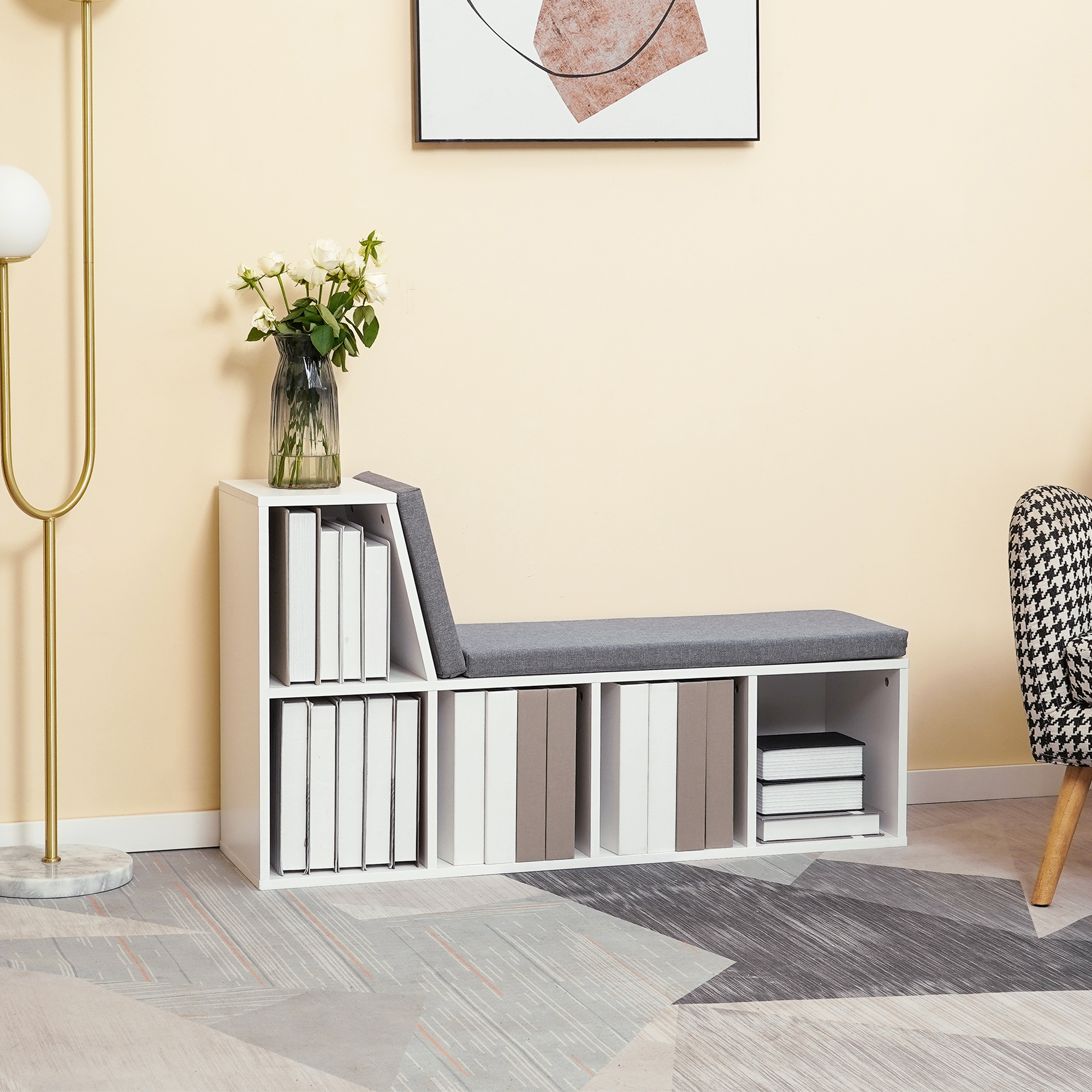 Homcom Libreria Moderna a 5 Ripiani Aperti con 2 Cuscini, in Legno, 108x30x60 cm, Grigio   Aosom Italy