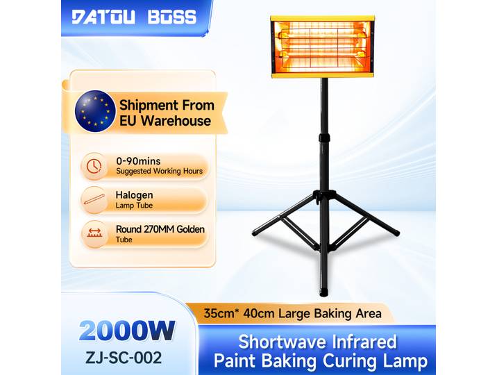 Lampe de cuisson et de polymérisation à infrarouge à ondes courtes DATOUBOSS 2000W, lampe chauffante portative, sèche-film pour réparation de carrosserie automobile, 220V, prise EU en option, support