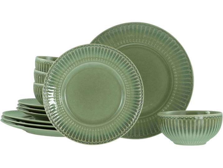 Teller-Set CREATABLE Celadon, Teller Set 12-tlg. , grün, 12, Steinzeug, Geschirr-Sets, Teller-Set, Elegantes Stabrelief, Farbverlauf