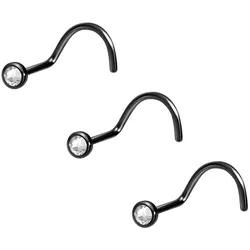 SET Chirurgenstahl Nasenstecker Spirale FLACHE KRISTALLDISC