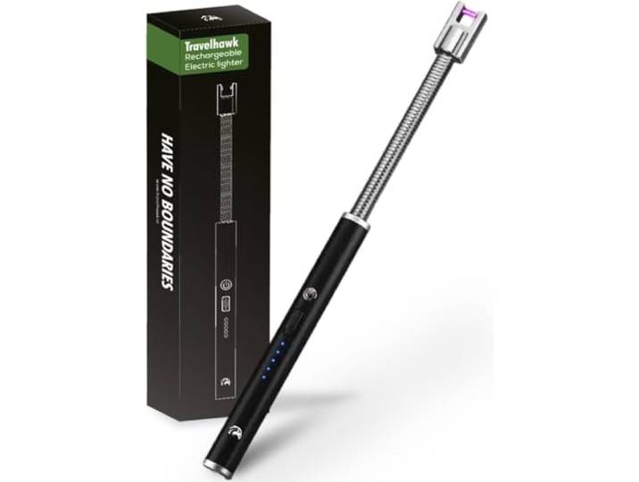 TravelHawk Elektrische Stormaansteker met Langere Flexibele Hals, Plasma-aansteker, Cadeau - Zwart