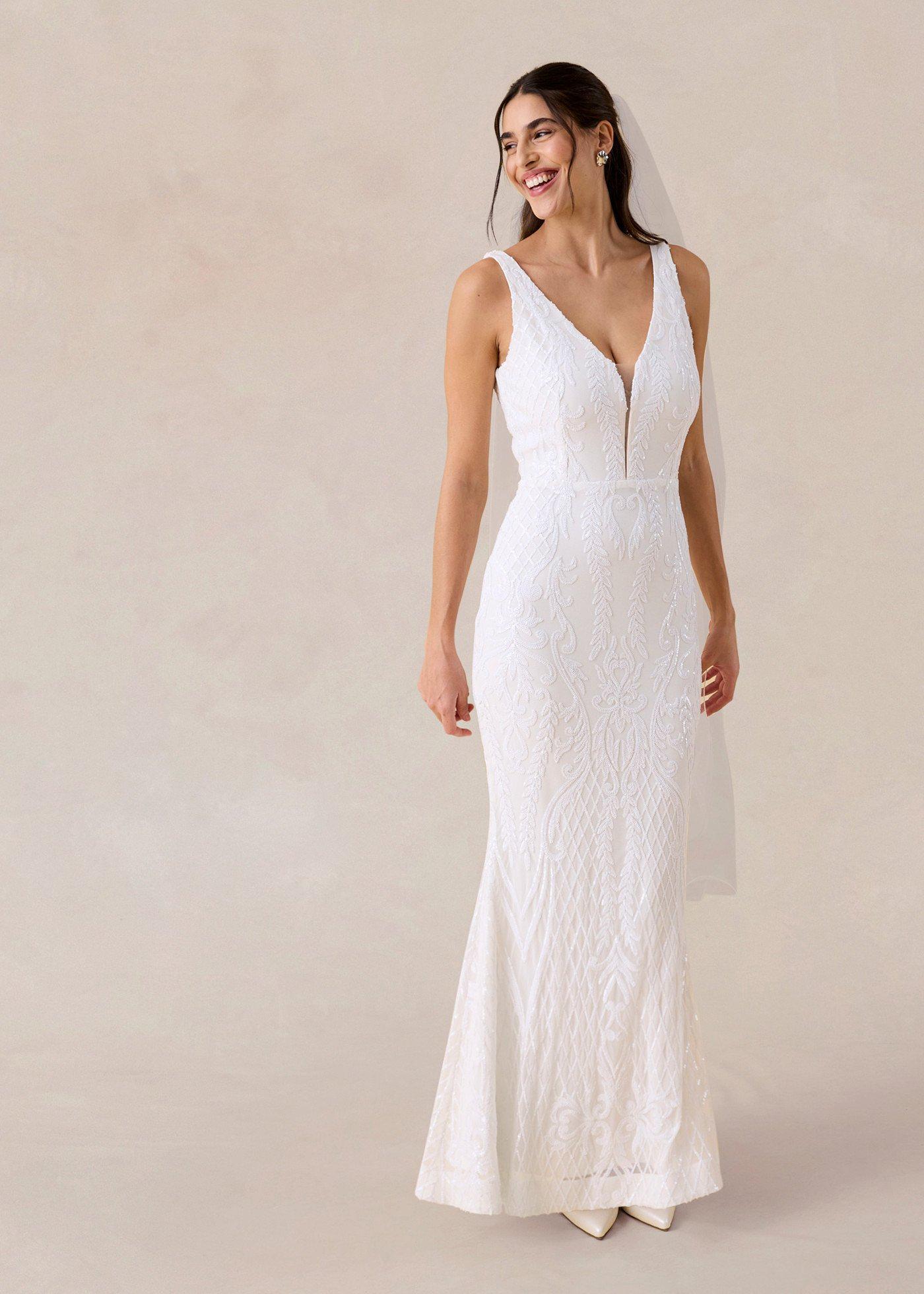 bonprix Brautkleid mit Paillettenstickerei, weiß, Gr.46, Modern und feminin: Brautkleid in Mermaid-Shape mit bezaubernder Paillettenstickerei und Trägern