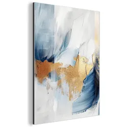 METALLBILD Gold - Blau - Aquarell - Kunst - Modern 60x80 cm