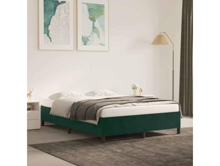 KFPOERTFGD Bettgestell, Samt Polsterbett Dunkelgrün 140x200 cm Stabiles Sperrholz-Lattenrost, Leichte Montage, Schlafzimmer Möbel