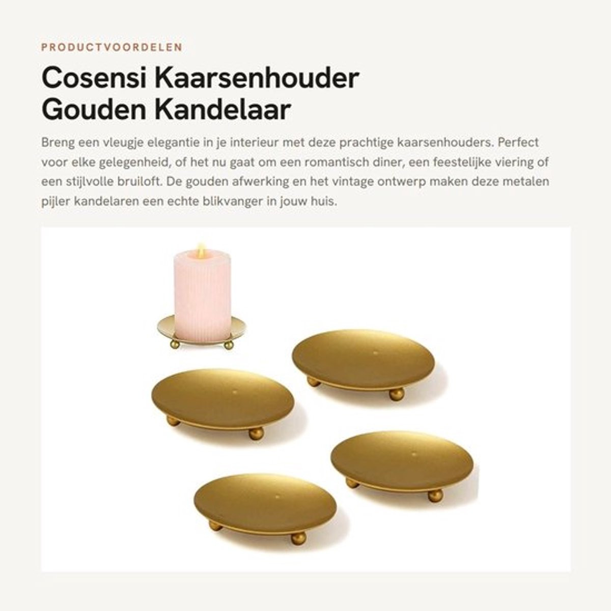 Set van 4 gouden vintage kaarsenhouders van metaal
