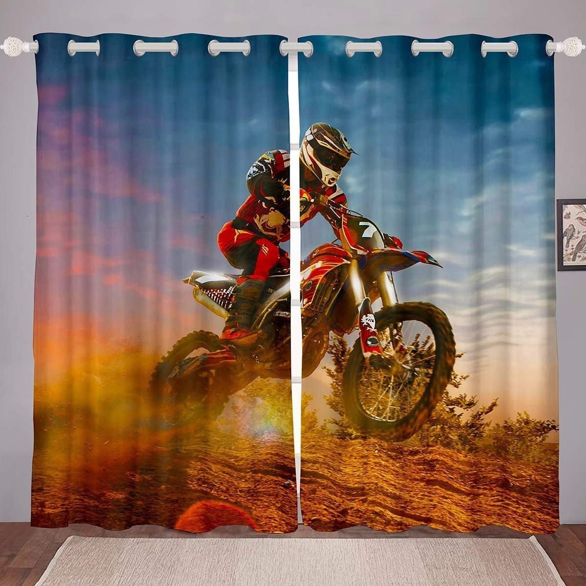 Omgoods 3D Dirt Bike Gordijnen voor Kinderen met Motocross Thema en Blackout-functie