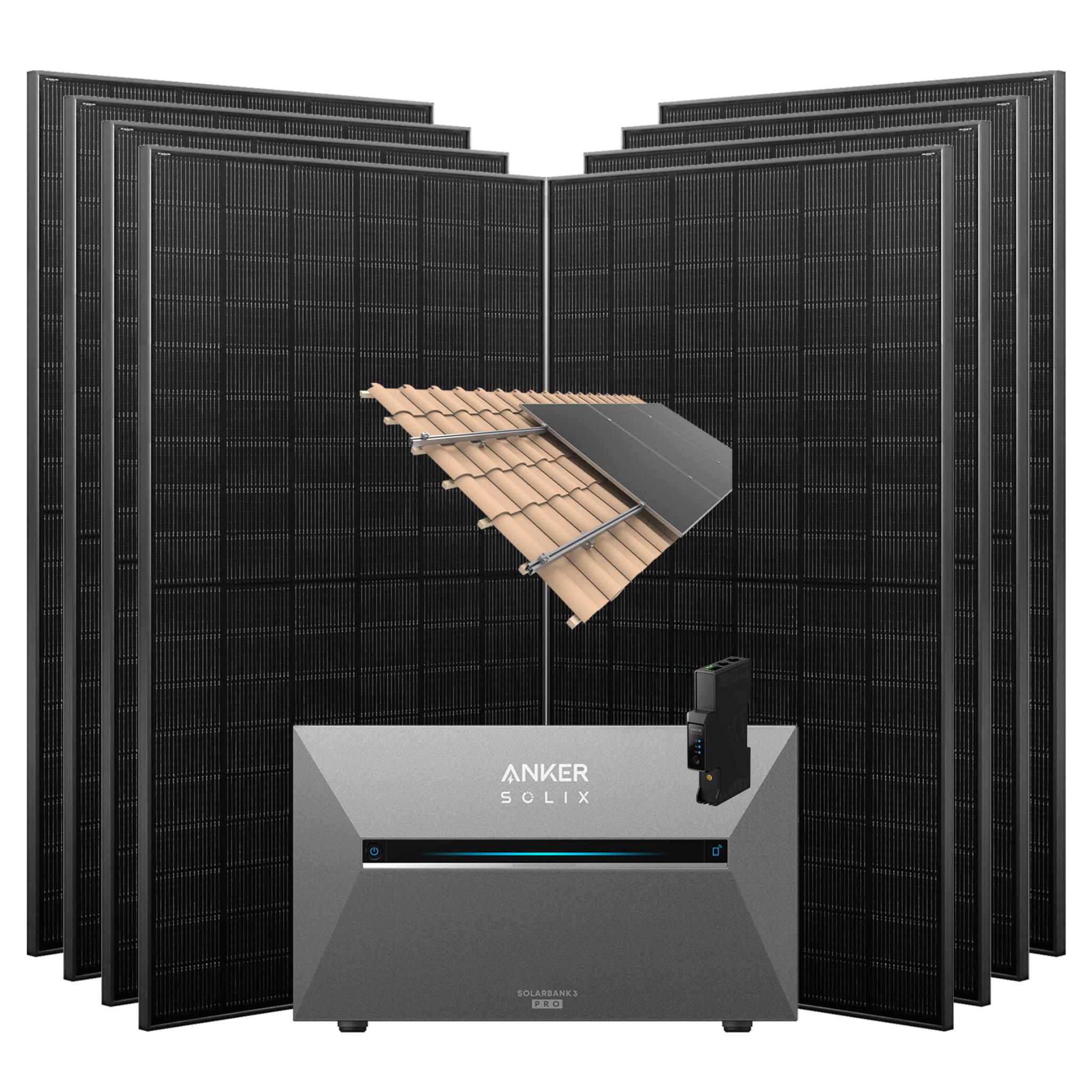3640W Balkonkraftwerke Anker Solarbank E2700 3 Pro mit smart meter mit Halterung für Dachziegel