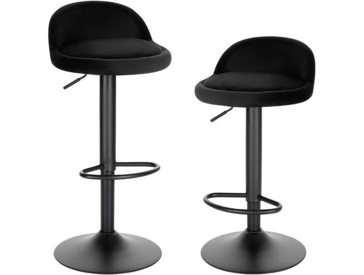 EUGAD 2x Tabouret de Bar en Velours Tabouret de Comptoir Hauteur Réglable 61-82cm avec Dossier et Repose-Pieds Noir