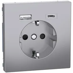 Merten MEG2367-6036 Schuko Steckdose mit USB Ladegerät, Edelstahl, System Design MEG23676036