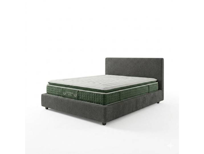 Ensemble lit coffre gris clair - Tête de lit coffre et matelas hôtelier - 140x190 - Tissu bouclette