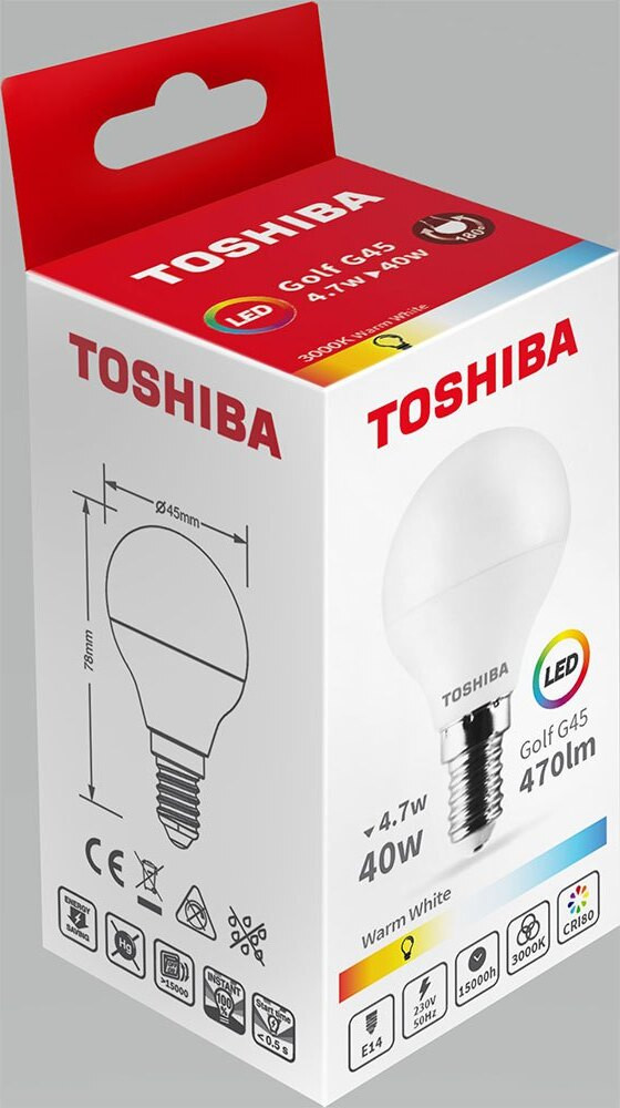 Toshiba G45 E14 LED-lamp 5W transparant
