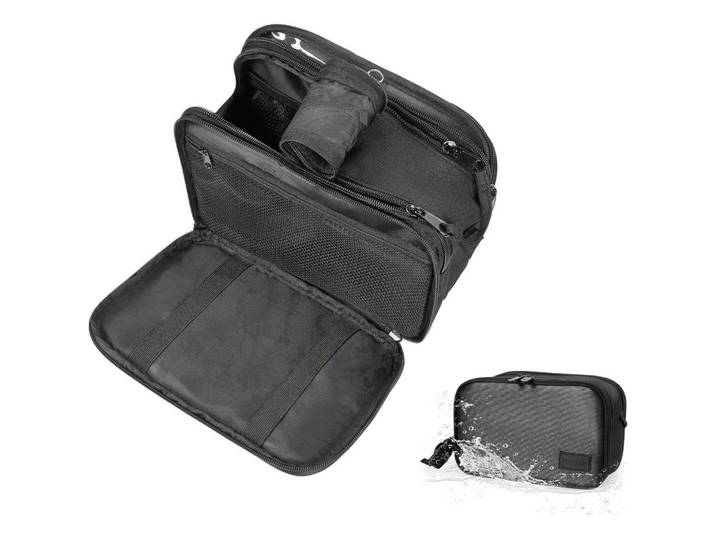 Kulturbeutel mit Aufhängung und Nass-Trocken-Fach 26 cm, Schwarz, 17.5x12.5x26 cm, Badaccessoires, Kosmetikdosen