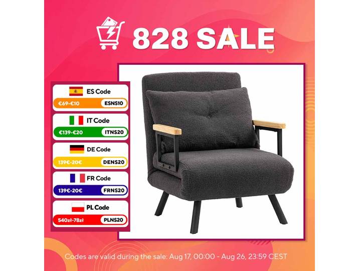Homcom Canapé-lit simple pliable 4-en-1 convertible avec dossier réglable sur 5 niveaux et oreiller 63X73X81 cm