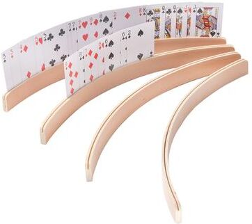 GSE Games & Sports Expert "GSE™ Set of 4 Playing Cards Holders, 17.5"" Wooden Curved Playing Card Racks for Kids, Adults and Seniors"