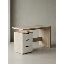 Schreibtisch – Sonoma Weiß, 120x76x53 cm, 3 Schubladen, kompakt, mit Ablage