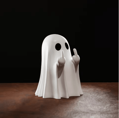 Inspire Picks SpookySass Middle Finger Ghost Statue Cute Halloween Ghost Decor For Desk & Table white