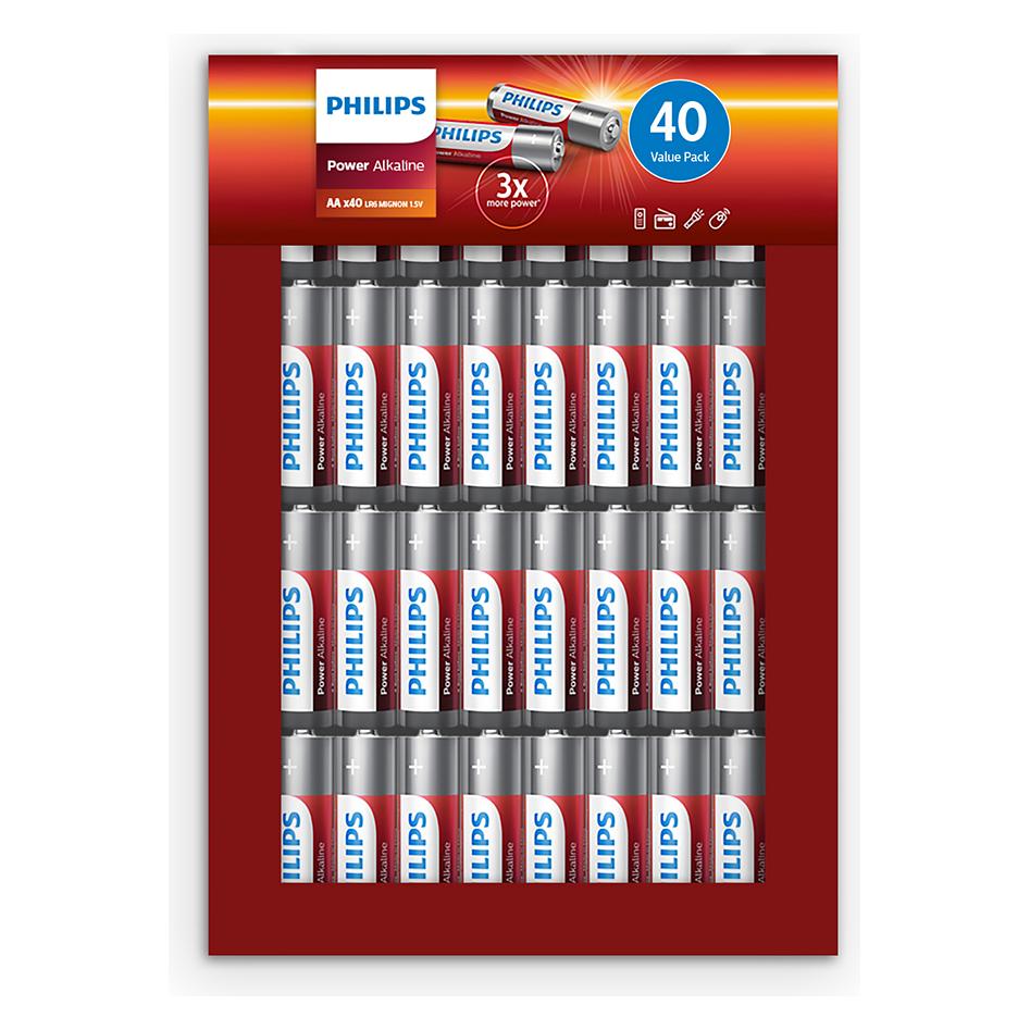 Philips 1x40 Power Alkaline AA Batterie Vorteilspack (40 Stk., AA, 2600 mAh) (Phil-LR6P40FP/10)
