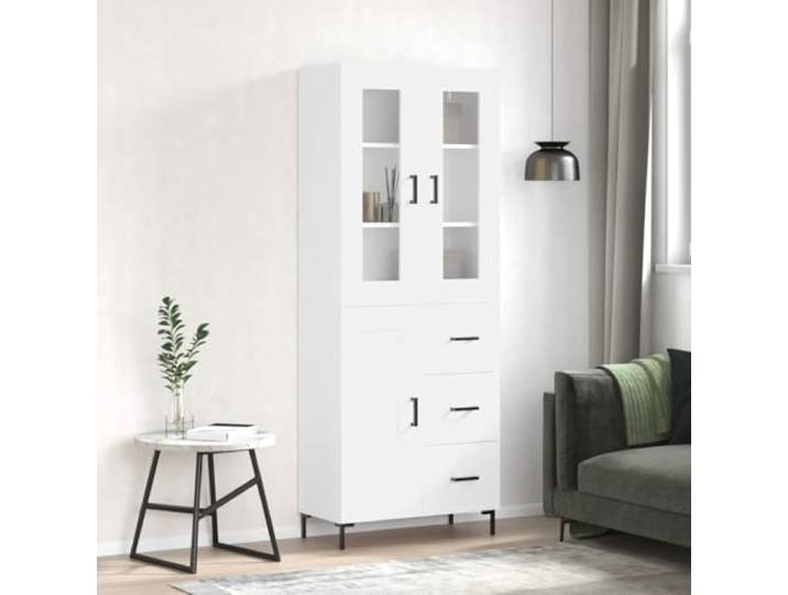 Modernes Highboard in Weiß Optik: Elegantes Highboard aus Holzwerkstoff mit Metallfüßen und viel Stauraum zur Sicherung mit Wandhalterung