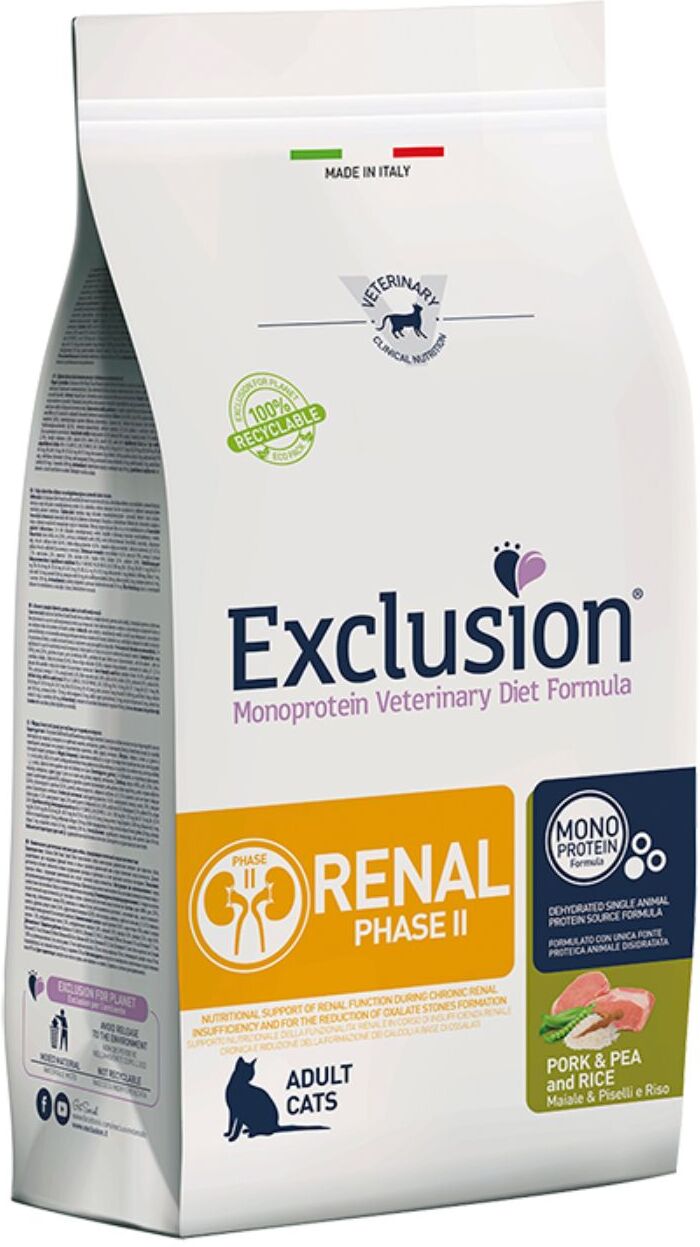 Exclusion Diet Cat Renal Fase 2 Maiale Piselli e Riso 1,5 Kg Monoproteico per Gatti