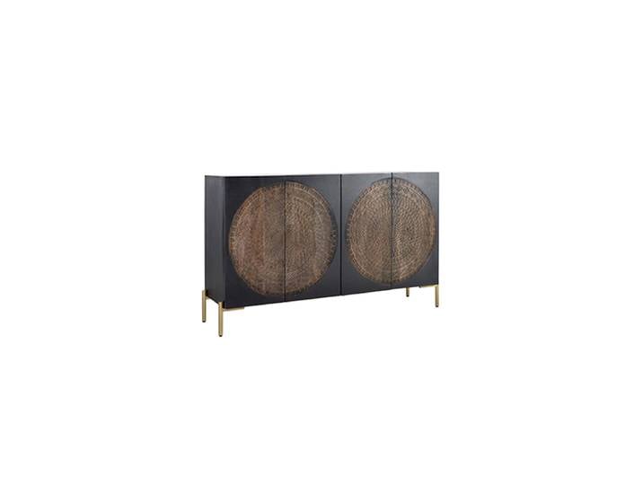 Massives Design Sideboard „Pariso“, 145 x 90 cm Mangoholz Schwarz, Braun, Gold Giner & Colomer