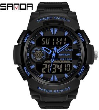 DynamicDeals Student Sports Watch, Dual Display Waterproof Digital LED Watch, Multifunction Electronic Student Timepiece black Blue