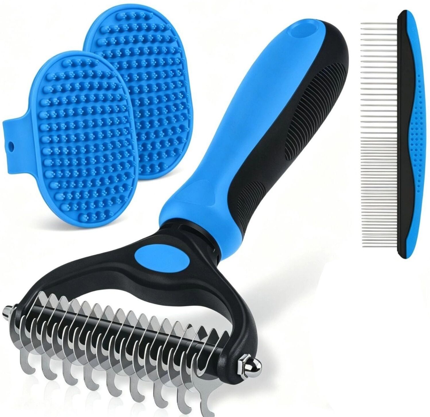 INF Kit démêlage et démattage pour animaux 4 pièces - Brosse Plum + Peigne râteau + Peigne démêlant, Double-face 17+9 dents,