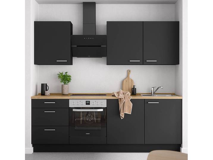 Küchenzeile High-Line Touch Variante C 240cm Ausrichtung links Schwarz/Schwarz/Eiche Sierra Dekor AEG