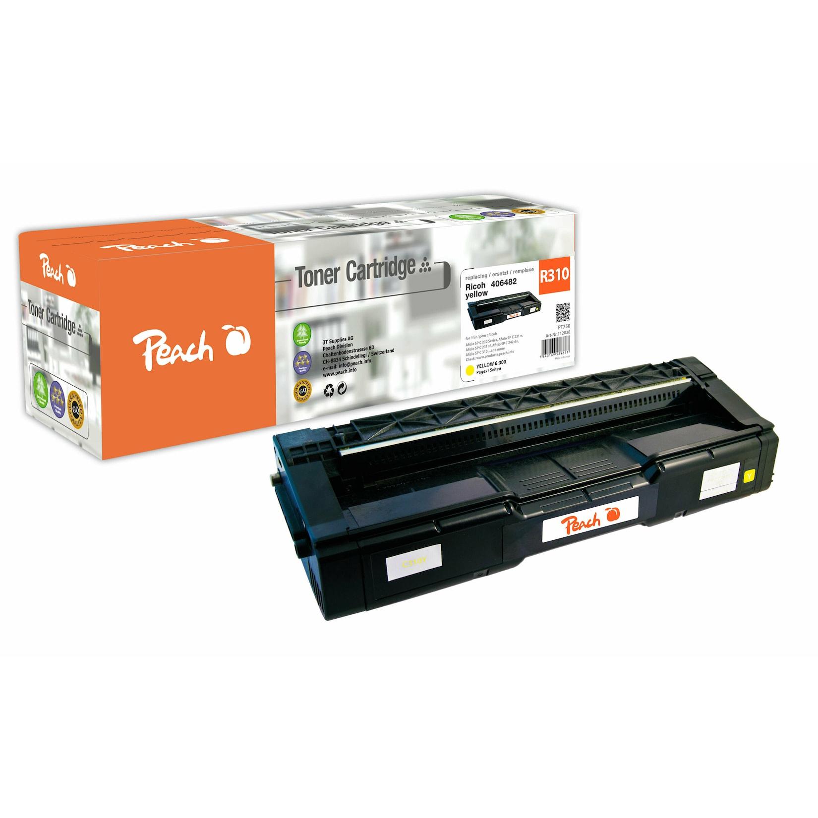 Peach R310 Toner ye ersetzt Ricoh SP C310Y, 406482 für z.B. Ricoh Aficio SP C 230, Ricoh Aficio SP C 231 n, Ricoh Aficio SP C 231 sf (wiederaufbereitet)