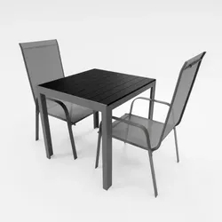 Lex Gartenmöbel Set Alu Tisch 3-tlg. 2x Stapelsessel Gartenset Essgruppe Sitzgruppe anthrazit : Anthrazit